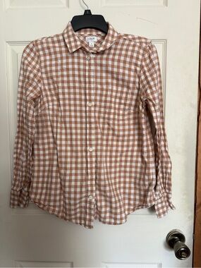 J.Crew Women’s Tan & White Gingham Button-Down Shirt